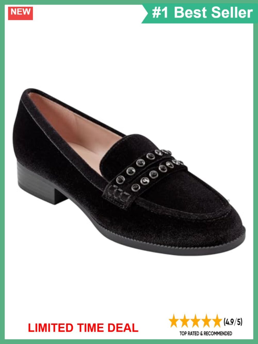 Textile Slip-On Almond Toe Block Heel Loafers Cushioned Casual Flats